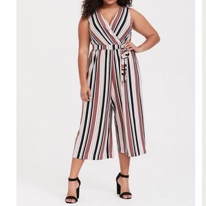 Torrid multi strip textured self tie culotte jumpsuit